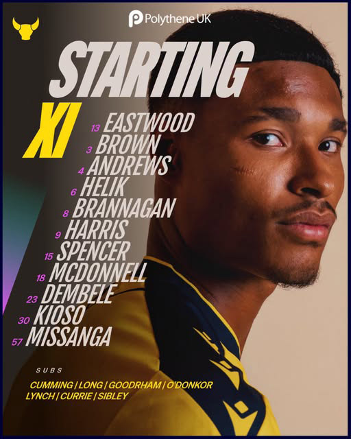 Oxford United's line-up graphic - featuring the Polythene UK logo - ahead of the team's 4-0 victory at Leicester City in September 2026